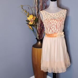 Ryu Orange & Cream Lace Top Flare Skirt Dress Size Medium NWT